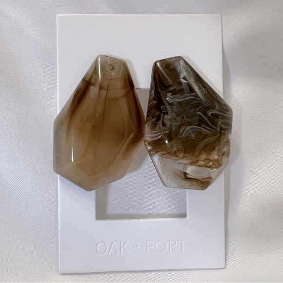Oak + Fort Large Geometric Marble Brown Clear Stone Swirl Statement Earrings - Picture 1 of 4